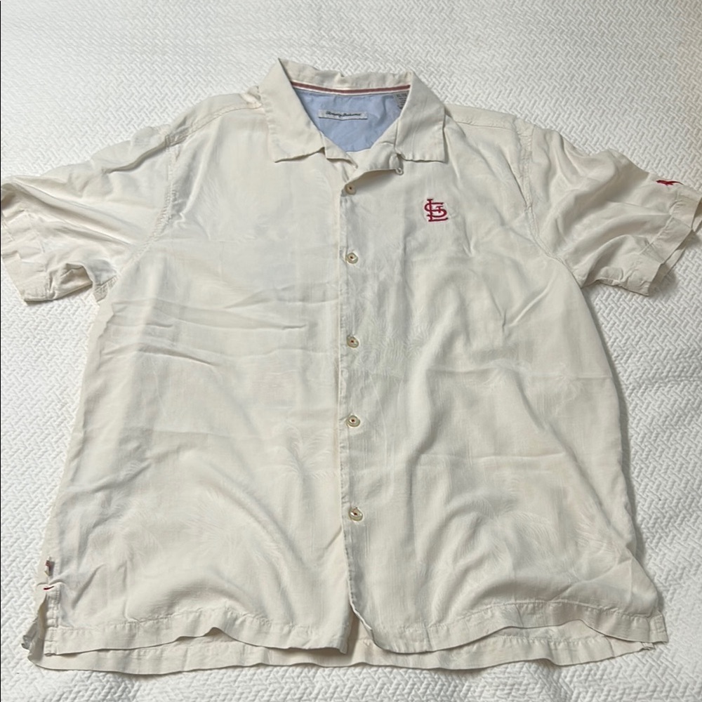 St. Louis Cardinals Tommy Bahama Cream Floral Print Button Up Shirt